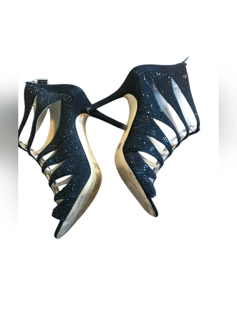Michael Kors Black Crystal Strappy Cage Heels Sz 8M